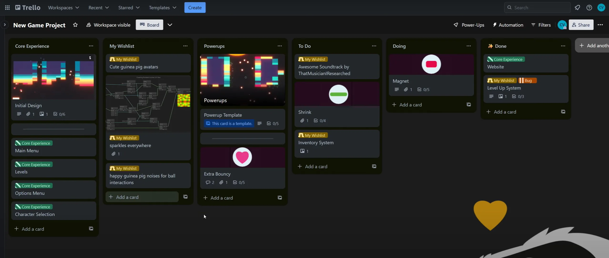 مثال عن كيفية انشاء خارطة طريق في تطوير الألعاب على الـTrello